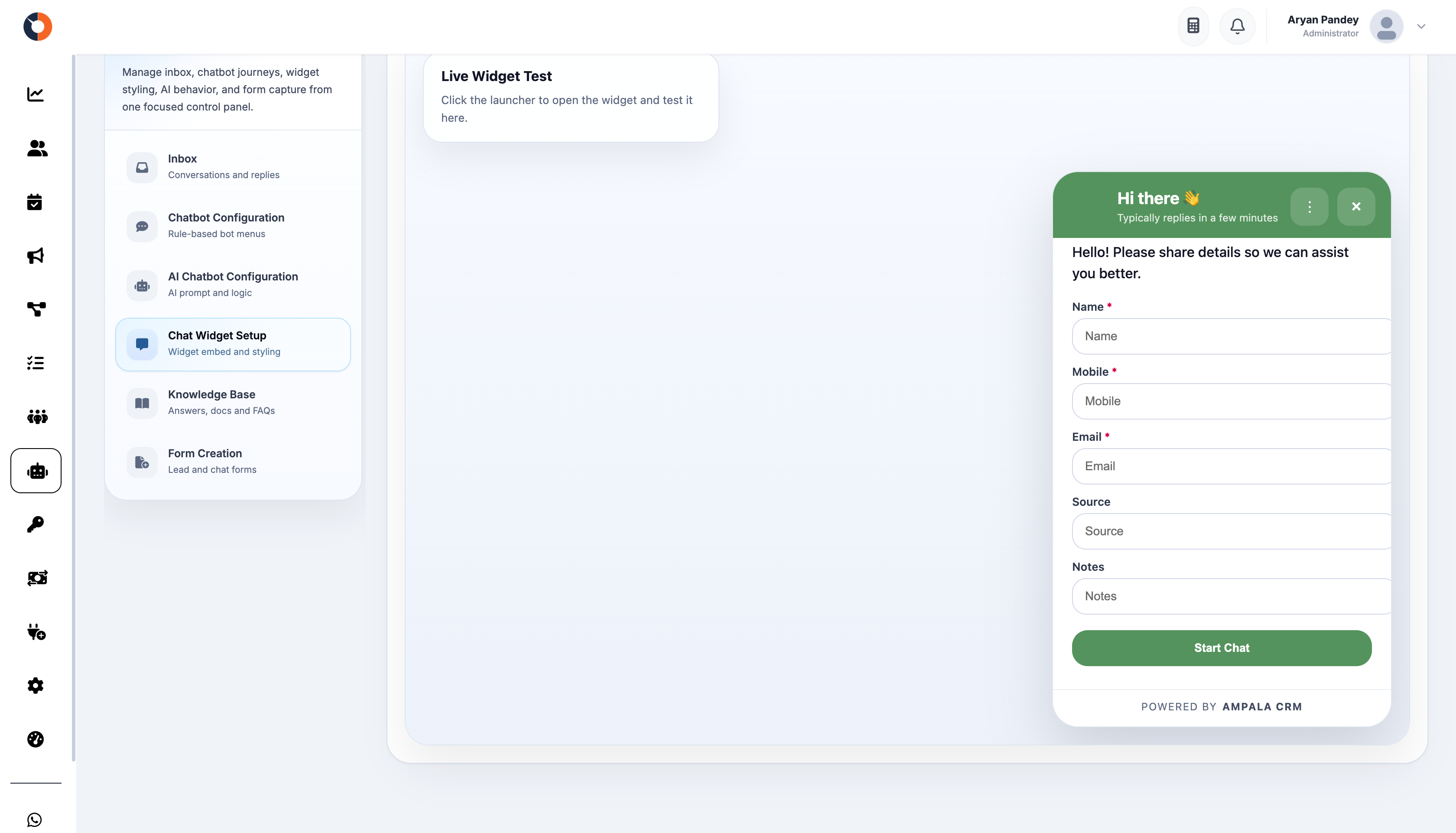 Ampala chatbot widget preview
